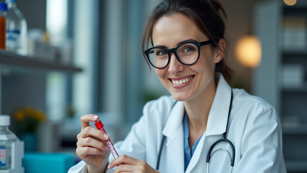An image showing a blood test procedure, where a nurse takes a blood sample from a patient in the UK for diagnostic purposes.