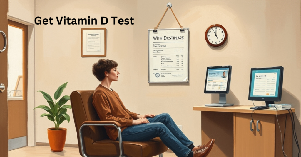 "A healthcare professional drawing blood from a patient’s arm for a Vitamin D test, with medical equipment in the background."