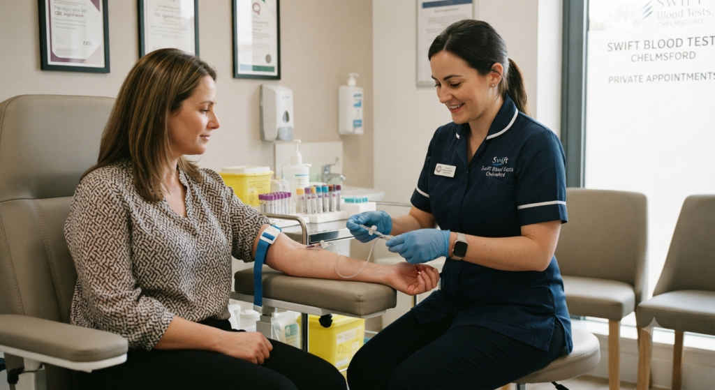 Private blood test being taken at a clinic in Essex